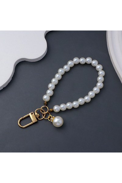 Choice GRAY Cute Pearl Keychain for Women Girls Shiny Pearl Bead Shell Phone ...