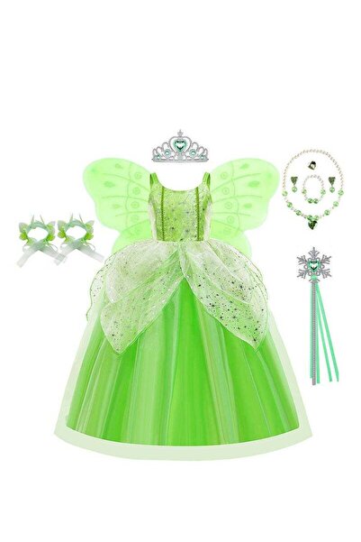 Arabest فستان تنكري أخضر مزين بزهرة الجنية تينكر بيل للبنات، فساتين أميرات، أزياء حفلات - 140 سم