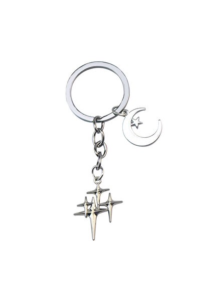 Choice silver Y2K Keychains Star Moon Metal Key Rings For Women Men Friendshi...