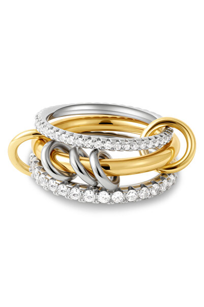 Choice 7 خواتم فاخرة متعددة الطبقات مطلية بالذهب ومرصعة بالزركونيا المكعبة لل...