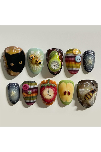 Choice 2XB1-13028 مجموعة من 24 قطعة من أظافر اللوز الطويلة اللاصقة بنقوش أنمي...