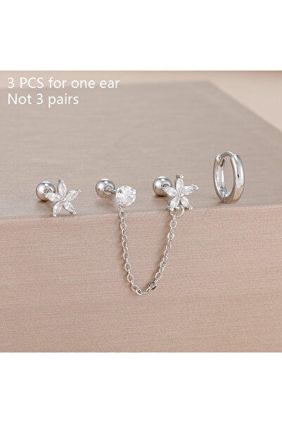 Choice White-3PCS 3PCS Flower Zircon Stud Earrings Set 14K Gold Plated Stainl...