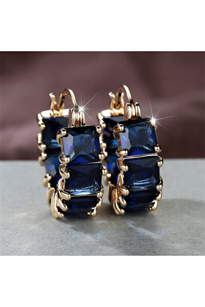 Choice أقراط حلقية مربعة الشكل على شكل حرف U مرصعة بالزركون للنساء، لون ذهبي ...