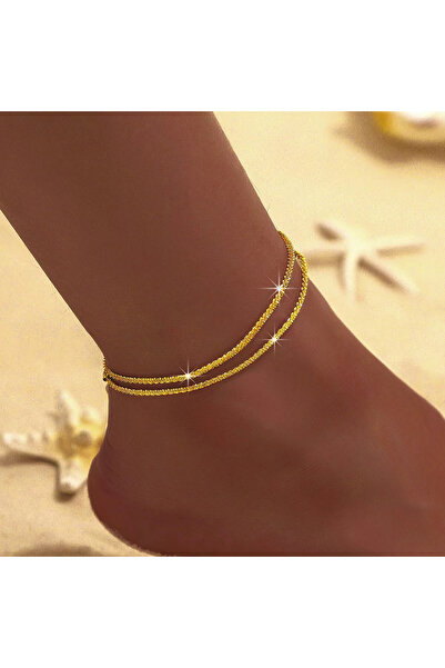 Choice خلخال QT5827802 لامع مزدوج الطبقات للنساء، تصميم عصري ذهبي اللون، سلسلة قابلة للتعديل للاستخدام اليومي