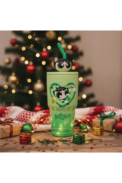 Powerpuff Girls Lisanslı Pipetli Paslanmaz Çelik Termos 900 ML - Buttercup