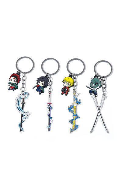 Miniso 4pcs 4-15pcs Anime Demon Slayer Sword Keychain Kimetsu no Yaiba Tomiok...
