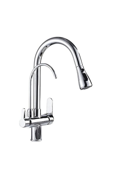 Radinavico Baterie de bucătărie cu 3 căi, ieșire apă filtrată, alamă, cioc ex...