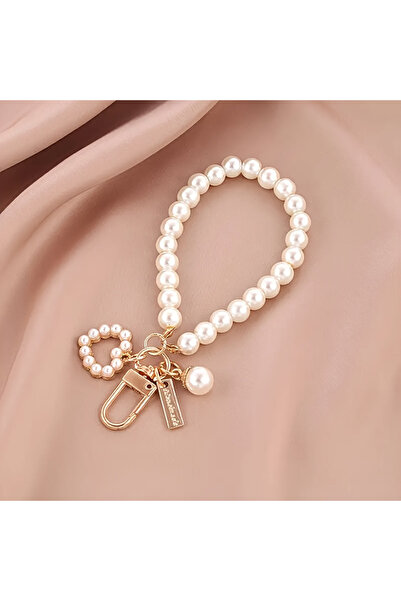 Choice Red Cute Pearl Keychain for Women Girls Shiny Pearl Bead Shell Phone B...