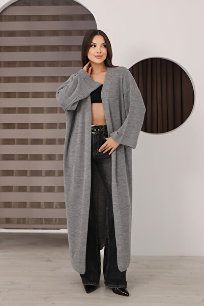 ALCHON V-Neck Off-The-Shoulder Folded Wide Long Sleeves Plain Pattern Ankle-Length Oversized Oversized Spring Knitwear Cardigan