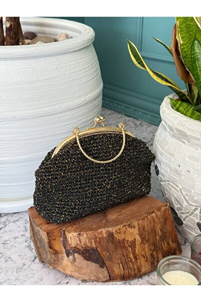 Nissra Metal Burslu Hasır Oval Clutch Çanta