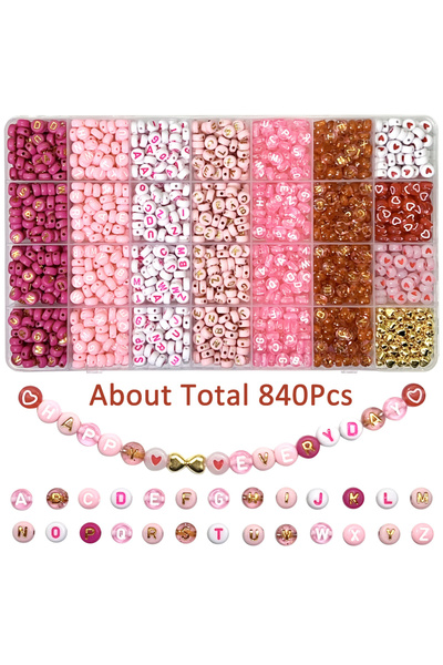 Choice1 840Pcs 300/840pcs Pink, Red & White, Golden Letter & Heart Acrylic Be...