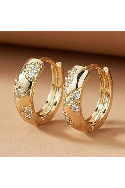 Choice أقراط حلقية ذهبية اللون أنيقة WC1748-1، مرصعة بأحجار الزركونيا المكعبة...