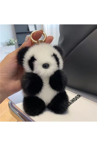 Choice 13 cm black Adorable Fluffy Panda Keychain for Women - Fashion Plush B...