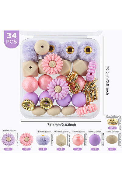 Choice مجموعة من 6 خرزات كروية مغطاة بالفرو الناعم من صنروني، على شكل زهور وأ...