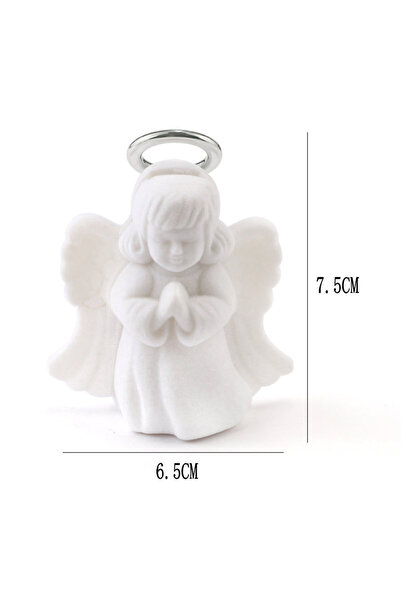 Choice علبة مجوهرات بيضاء من قطعة واحدة بتصميم ملاك، علبة خواتم زفاف مخملية ر...