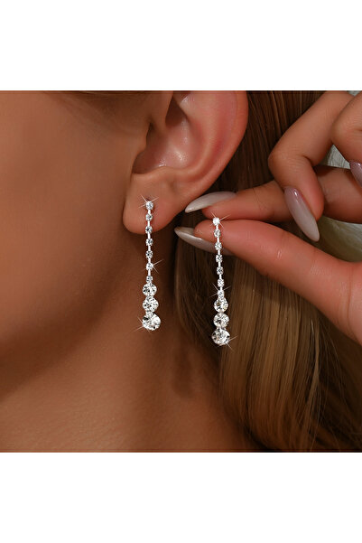 Choice أقراط فضية أوروبية وأمريكية رائعة متلألئة، إكسسوارات للعرائس، إكسسوارات للفساتين، إكسسوارات للمناسبات