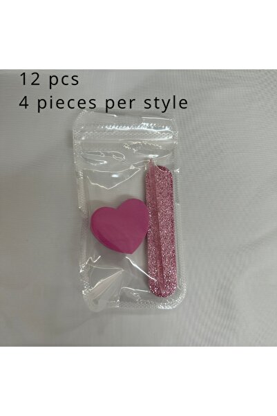 Choice 12pcs Pink 12 piece set of pink glitter nail care kit - heart-shaped buffer, crystal rod, and double