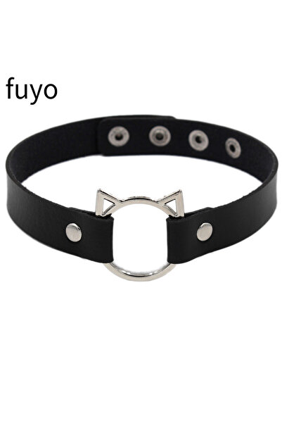 Choice black Goth Black Lock Chain PU Leather Choker Necklace Women Heart Nec...