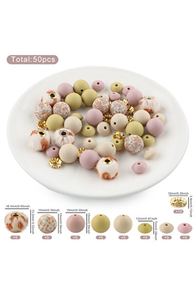 Choice مجموعة واحدة من خرز صنروني، 50 قطعة/كيس، كرات مغطاة بفرو مخملي بنقشة ج...