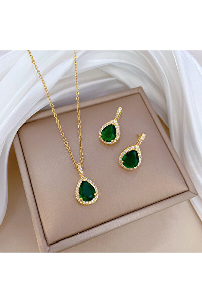 Choice N2998 E6156 طقم مجوهرات شيانيكي للنساء، قلادة وأقراط من الزمرد والزركو...