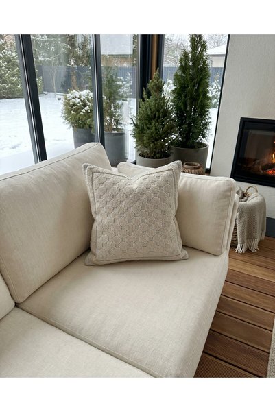 MACASA 100% Organic Cotton Boucle Woven Scandinavian Bohemian Style Single Decorative Premium Throw Pillow Cover
