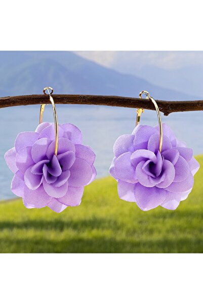 Choice زوج من الأقراط الحلقية النسائية باللون الأرجواني، أقراط قماشية حمراء ث...