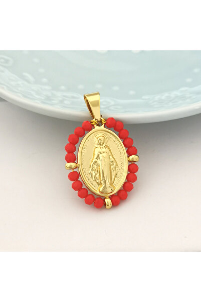 Choice RED QMHJE Virgin Mary Pendant Charm Necklace Women Stainless Steel Pea...