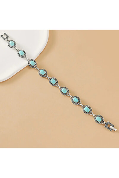 CRM Brățară cu pietre de opal albastru, stil elegant, 19,5 cm