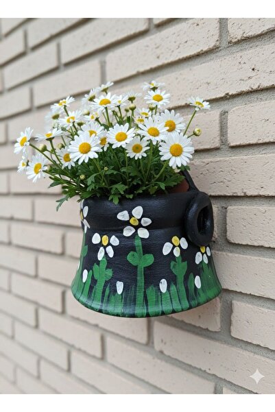 Atiz Çömlek evi Kazan görünümlü el yapımı duvar saksisi