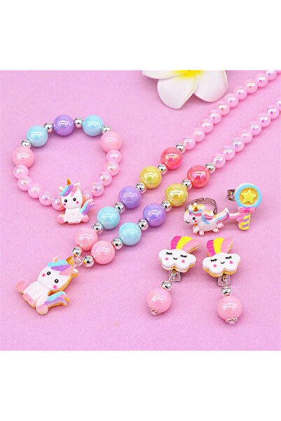 Choice طقم مجوهرات يونيكورن للأطفال مكون من 6 قطع: قلادة مطاطية، سوار، أقراط ...
