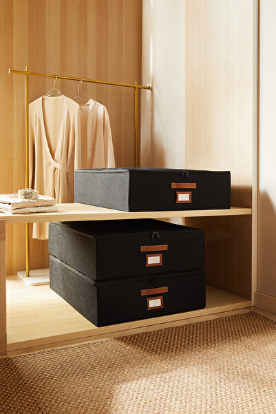 Ocean Home Textile 3 Adet Siyah Jüt Baza Altı Valiz Düzenleyici Destekli Kutu Hurç 55x70x18