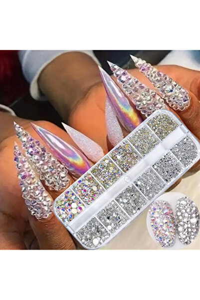 Choice AB-12 12Grids أحجار الراين الوردية المختلطة، زينة أظافر فاخرة، مجوهرات...