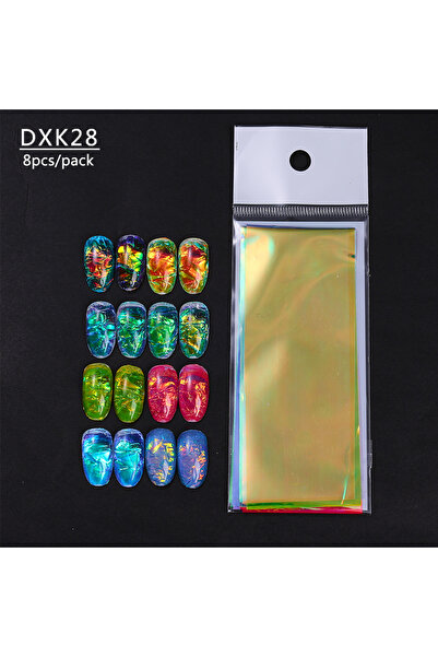Choice عبوة DXK28 تحتوي على 8 قطع من ورق زجاج الأظافر الهولوغرافي اللامع بألو...