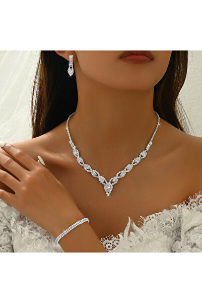 Choice 808199-3PC Women's fashionable rhinestone sparkling earrings necklace ...
