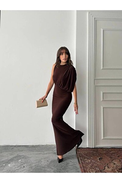 MAXMOOR CHARLOTTE Tek Omuz Elbise 3086 - Acı Kahve