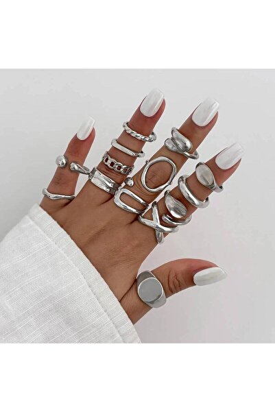 Choice مجموعة من 14 قطعة من خواتم IngeSight.Z الفضية اللون، بتصميم هيب هوب با...