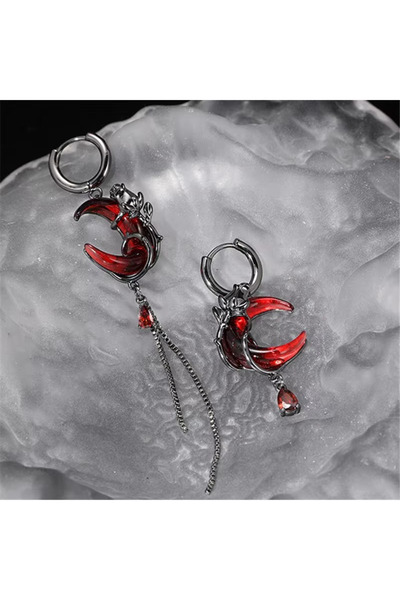 Choice أقراط AEH70356 بتصميم قوطي غير متماثل على شكل هلال ووردة حمراء، مناسبة...