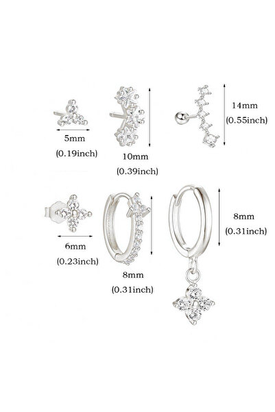 Choice Silver 6Pcs Set 6Pcs Flower Dangle Hoop Stud Stackable Earring for Wom...