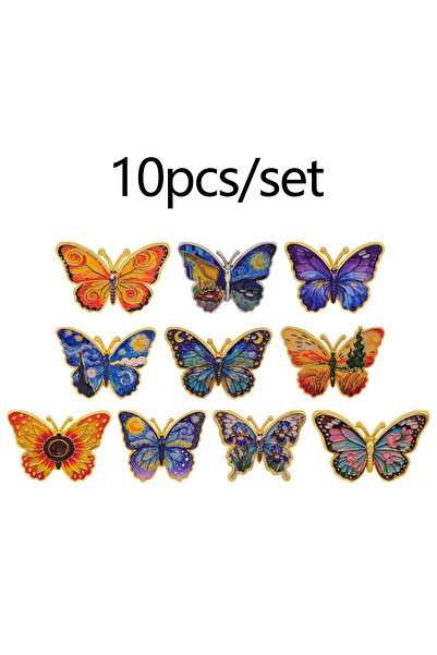 Choice 11 دبوسًا معدنيًا على شكل فراشة من تصميم فان جوخ، مطلي بالمينا، على شك...