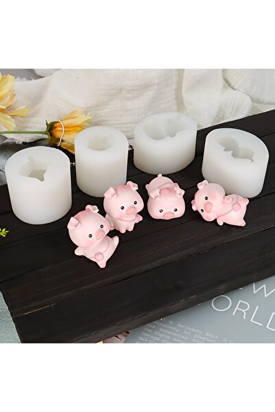 Choice مجموعة من 4 قوالب سيليكون على شكل خنازير كرتونية، تتضمن خنزيرًا مستلقيًا، وخنزيرًا شقيًا، وخنزيرًا كرتونيًا لطيفًا.