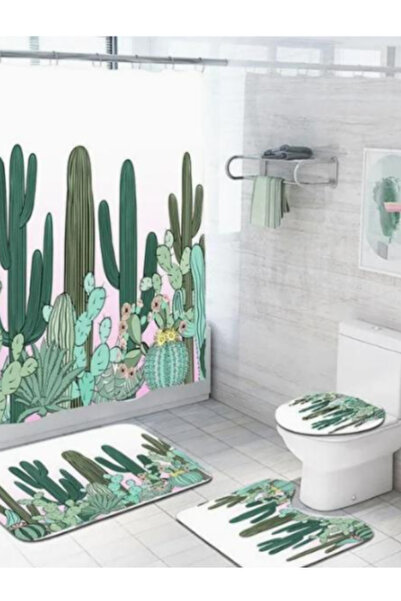 OEM Set Pentru Baie: Perdea, Covorase Si Husa De Toaleta - Cactus Plant