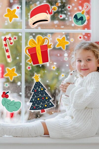 MSticker New Year's Special Pine Tree, Gift Package, Christmas Ornaments Wall-Glass Sticker