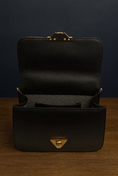 Elen Black Women's Bag with Patterned Cover and Chain Detail
