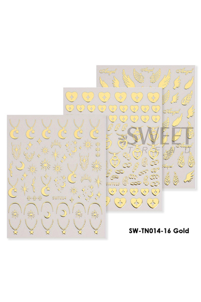 Choice SW-TN014-16 ملصقات أظافر برونزية ذهبية 3 قطع بتصميم أجنحة ملاك ونجمة و...