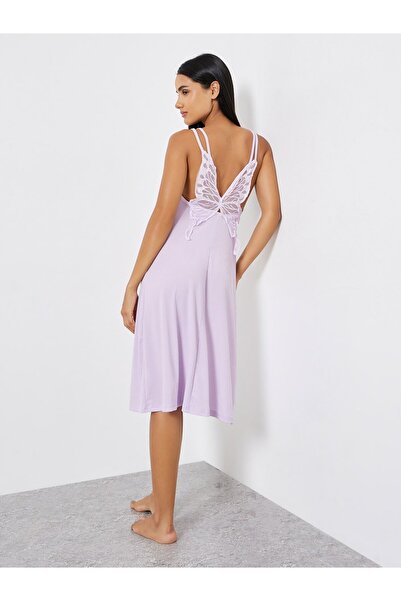 Styli Lace Butterfly Back Detail Ribbed Slip Dress