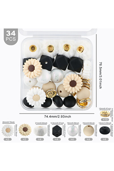 Choice مجموعة من 3 خرزات كروية مغطاة بفرو ناعم من صنروني، على شكل زهرة، مع عد...