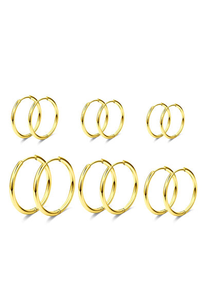 Choice ٦ أزواج (٦ مقاسات) أقراط حلقية صغيرة ذهبية اللون، مقاس ١٨، مناسبة للغض...