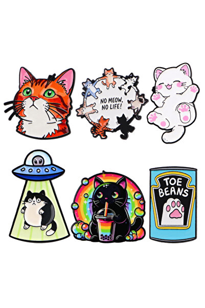 Choice مجموعة من 6 قطع من دبابيس المينا على شكل قطط وأجسام طائرة مجهولة للنسا...