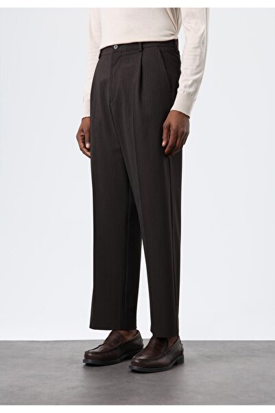 Antioch Açık Kahve Relax Fit Çizgili Erkek Pantolon