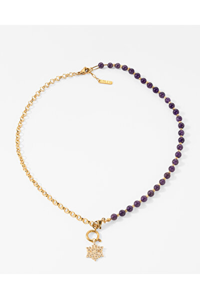 Mia Lia Design Çıkarılabilir Doğal Taş Kolye | Taş Seçenekli(Ametist-İnci-Pem...